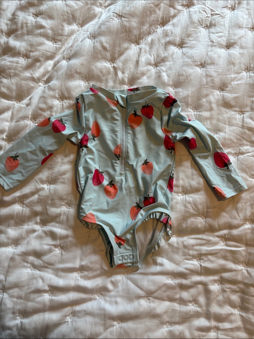 Long-Sleeve Light Blue Peach-Print One-Piece Bodysuit for Kids